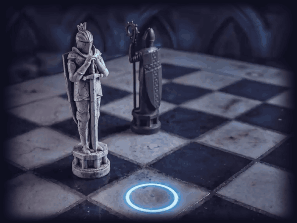 A move is called, the destination square lights up, and the bishop crosses the board on its own