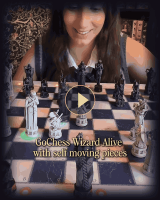 Play the clip: a GoChess Wizard Alive board with the squares lit and the pieces moving on their own